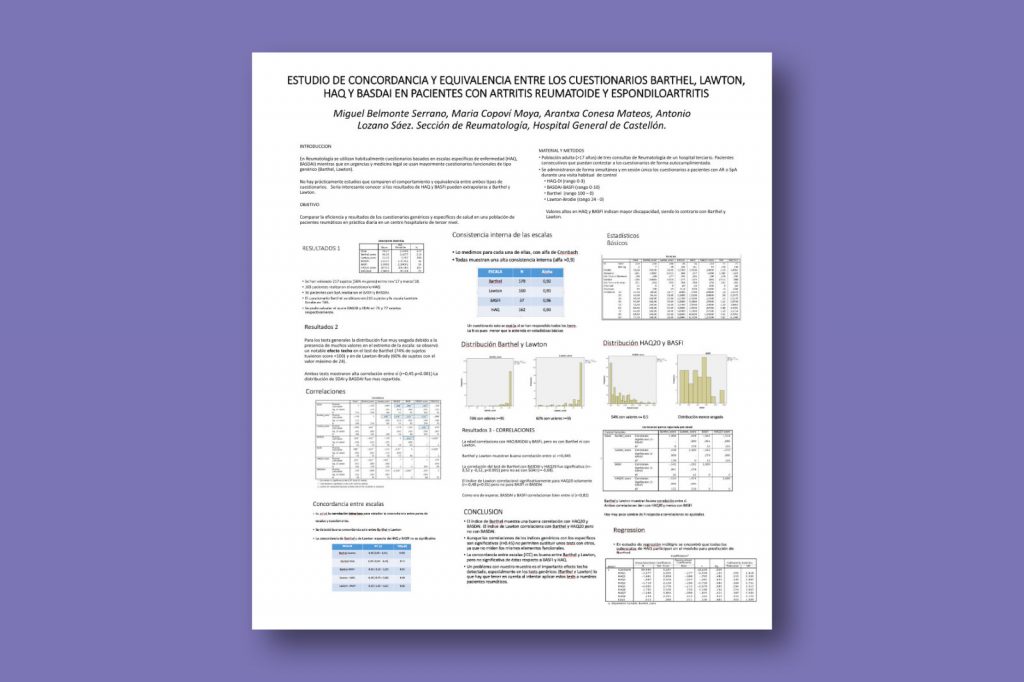 Estudio de concordancia y equivalencia entre los cuestionarios Barthel, Lawton, HAQ y BASDAI en pacientes con Artritis Reumatoide y Espondiloartritis