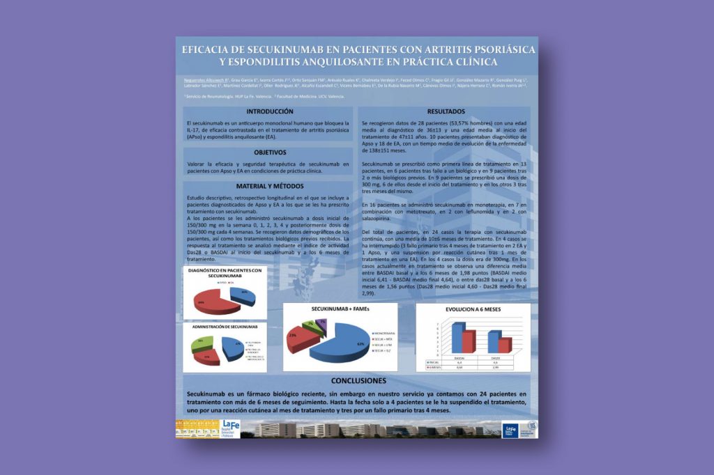 Eficacia de Secukinumab en pacientes con Artritis Psoriásica y Espondilitis Anquilosante en práctica clínica