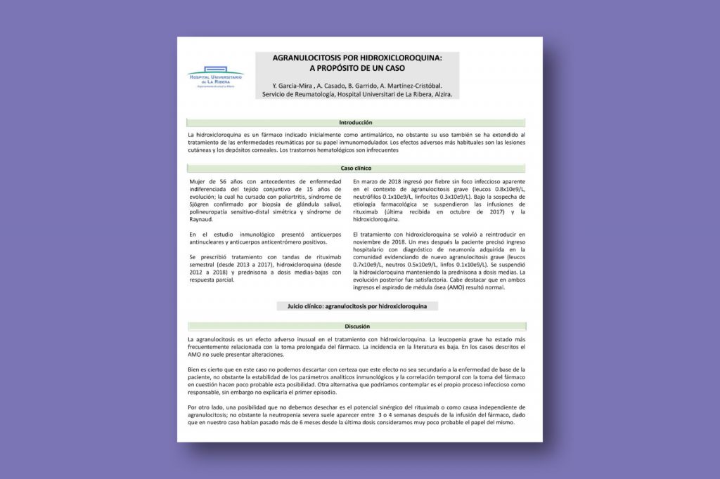 Agranulocitosis por hidroxicloroquina: a propósito de un caso