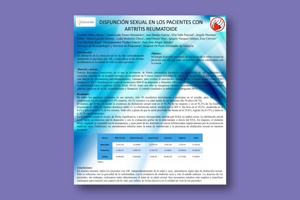 Disfunción sexual en los pacientes con artritis reumatoide