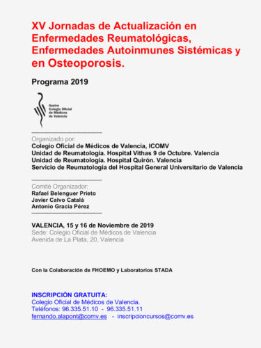 XV Jornadas de Actualización en Enfermedades Reumatológicas, Enfermedades Autoinmunes Sistémicas y en Osteoporosis