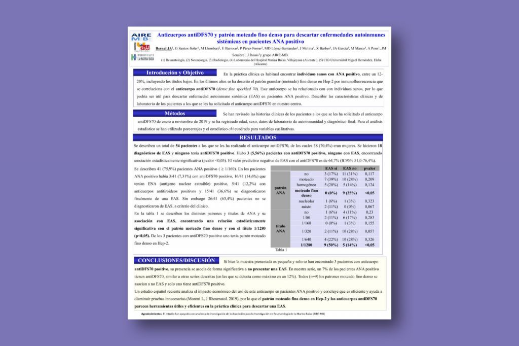 Anticuerpos antiDFS70 y patrón moteado fino denso para descartar enfermedades autoinmunes sistémicas en pacientes ANA positivo
