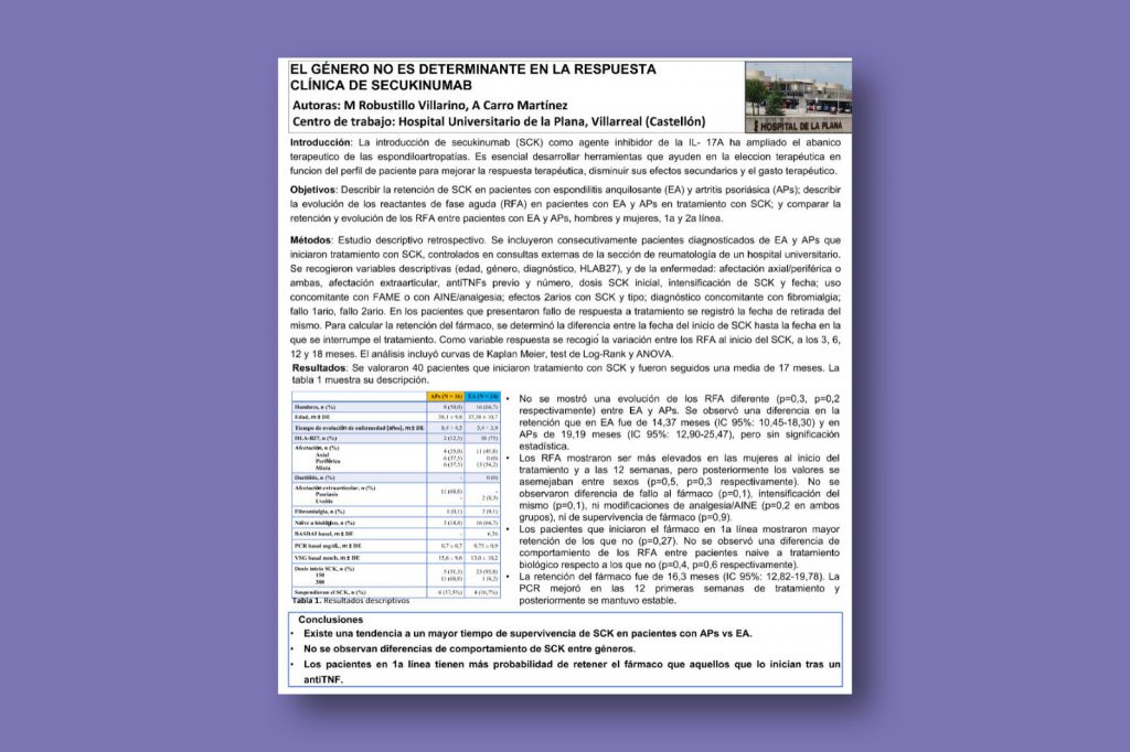 El género no es determinante en la respuesta clínica de secukinumab