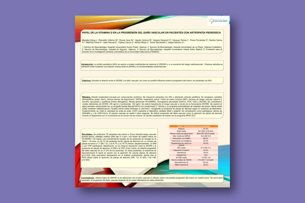 Papel de la vitamina D en la progresión del daño vascular en pacientes con artropatía psoriásica