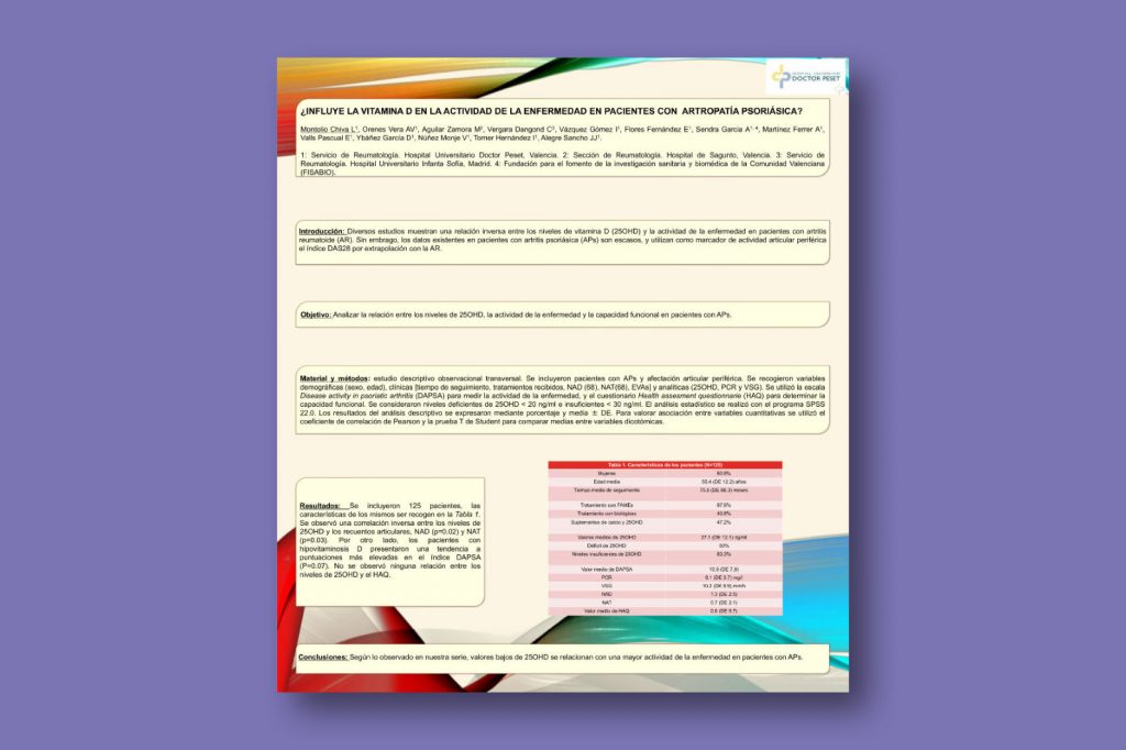 ¿Influye la vitamina D en la actividad de la enfermedad en pacientes con artropatía psoriásica?