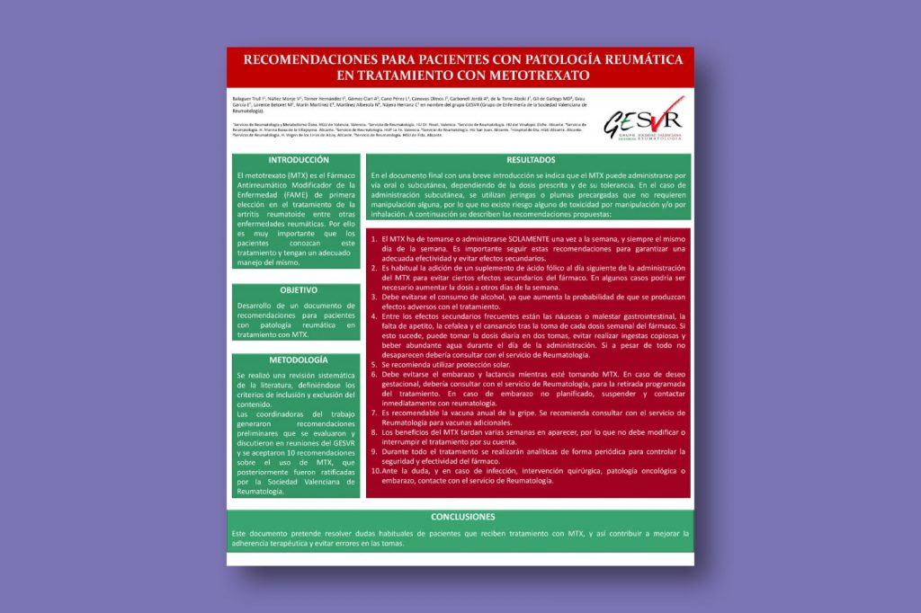Recomendaciones para pacientes con patología reumática en tratamiento con metotrexato