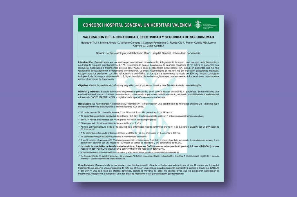 Valoración de la continuidad, efectividad y seguridad de secukinumab