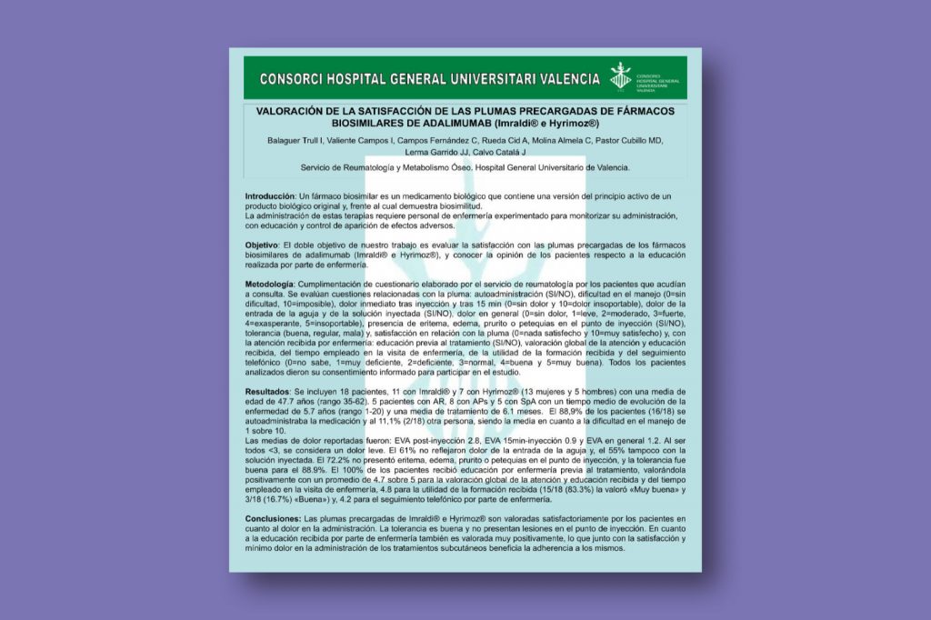 Valoración de la satisfacción de las plumas precargadas de fármacos biosimilares de adalimumab (Imraldi e Hyrimoz)